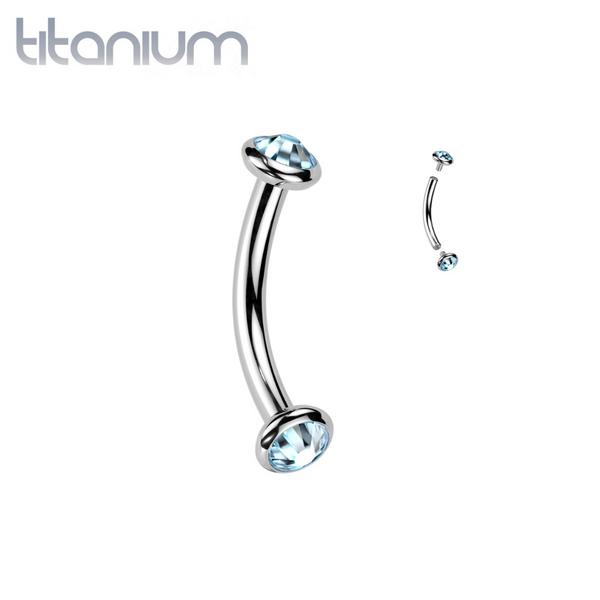 Implant Grade Titanium Aqua CZ Bezel Internally Threaded Curved Barbell - Pierced Universe