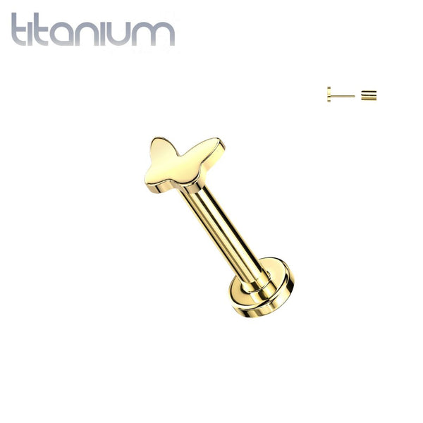 Implant Grade Titanium Gold PVD Butterfly Push In Threadless Labret With Flat Back - Pierced Universe