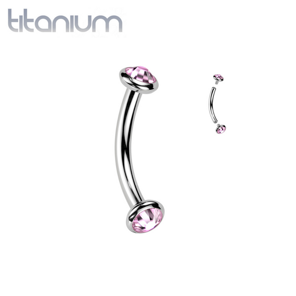 Implant Grade Titanium Pink CZ Bezel Internally Threaded Curved Barbell - Pierced Universe