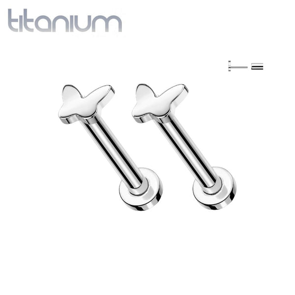 Pair of Implant Grade Titanium Threadless Butterfly Push In Earrings With Flat Back - Pierced Universe