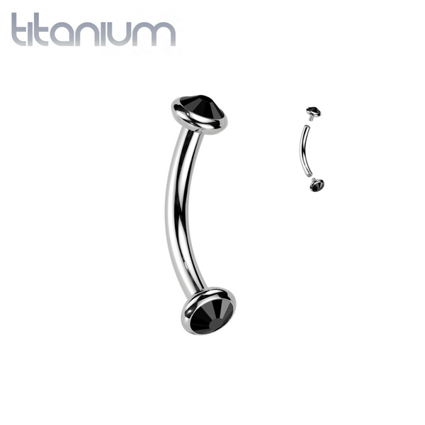 Implant Grade Titanium Black CZ Bezel Internally Threaded Curved Barbell - Pierced Universe