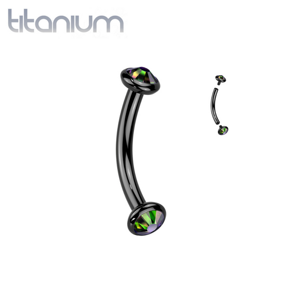Implant Grade Titanium Black PVD Vitrail Medium CZ Bezel Internally Threaded Curved Barbell - Pierced Universe