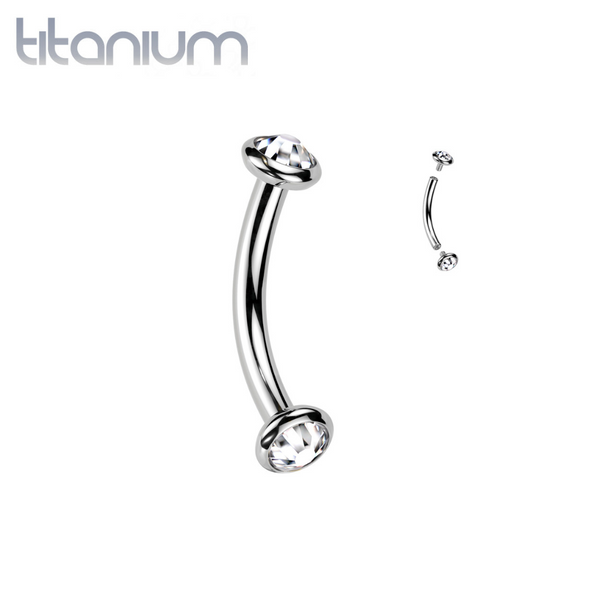 Implant Grade Titanium White CZ Bezel Internally Threaded Curved Barbell - Pierced Universe