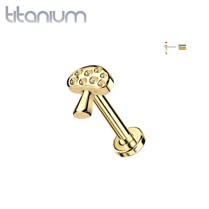 Implant Grade Titanium Gold PVD Mushroom Push In Threadless Labret With Flat Back - Pierced Universe