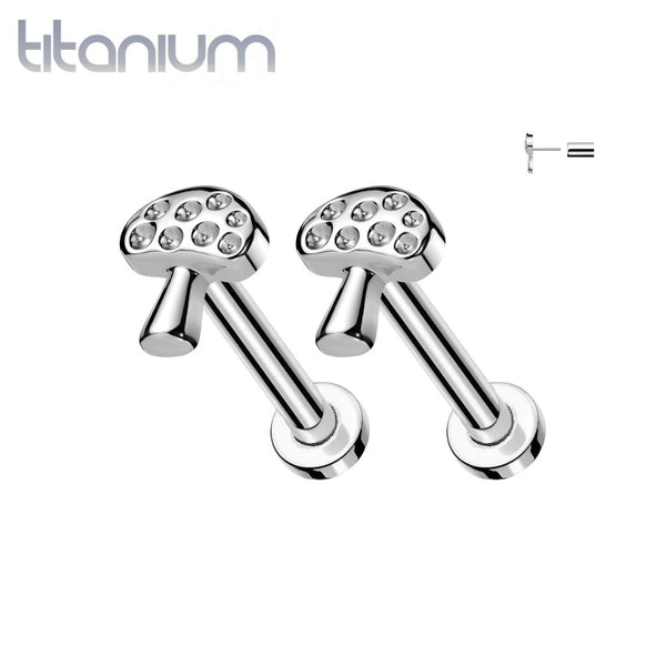 Pair of Implant Grade Titanium Threadless Mushroom Push In Earrings With Flat Back - Pierced Universe