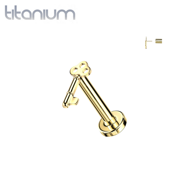 Implant Grade Titanium Gold PVD Key Push In Threadless Labret With Flat Back - Pierced Universe