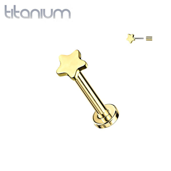 Implant Grade Titanium Gold PVD Threadless Push In Nose Ring Star With Flat Back - Pierced Universe