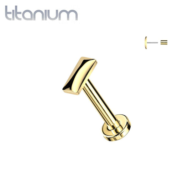Implant Grade Titanium Gold PVD Minimal Rectangle Push In Threadless Labret With Flat Back - Pierced Universe