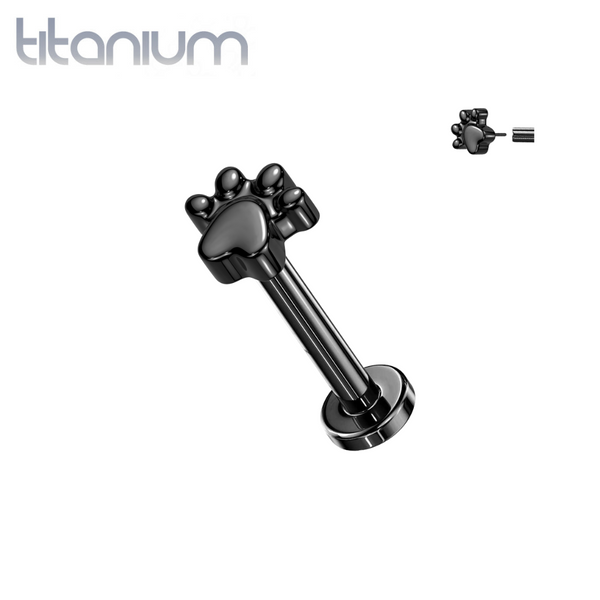 Implant Grade Titanium Black PVD Paw Print Push In Threadless Labret With Flat Back