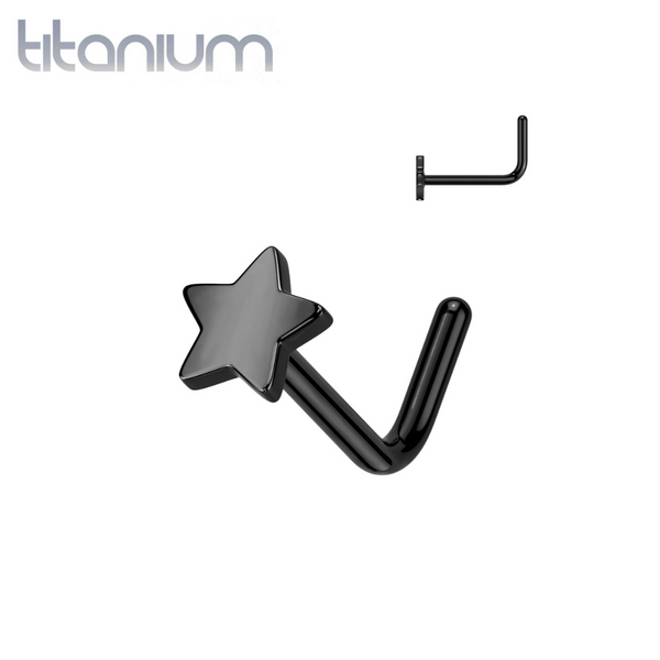Implant Grade Titanium Black PVD Star L-Shaped Nose Ring Stud - Pierced Universe