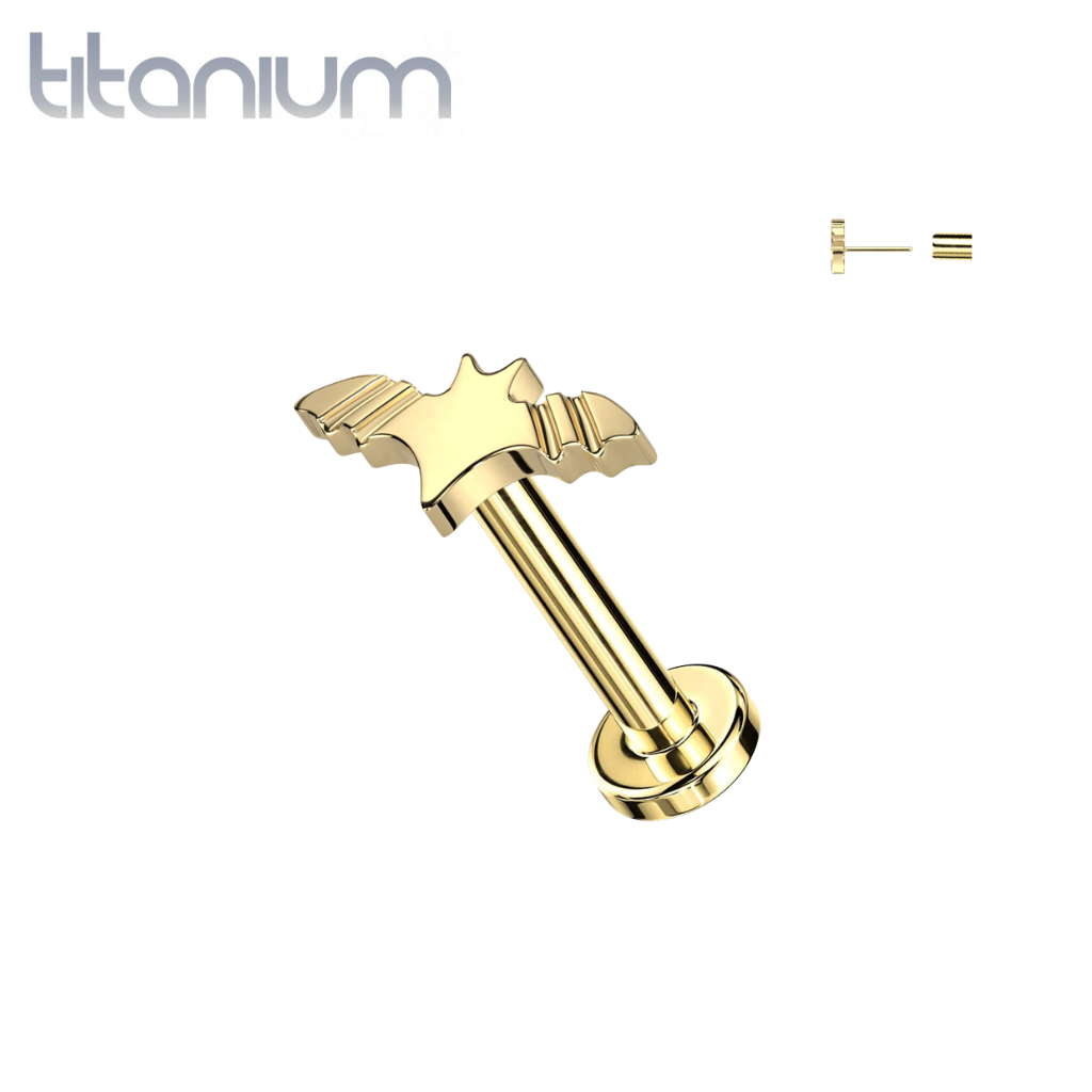 Implant Grade Titanium Gold PVD Winged Flying Bat Push In Threadless ...