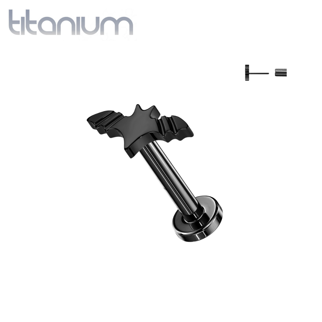 Implant Grade Titanium Black PVD Winged Flying Bat Push In Threadless ...