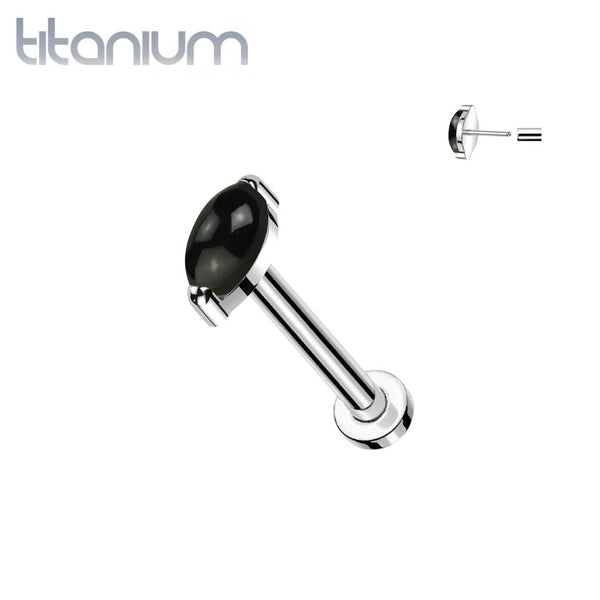 Implant Grade Titanium Marquise Black Onyx Threadless Push In Labret - Pierced Universe