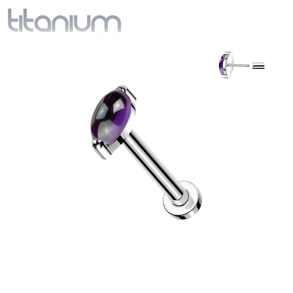 Implant Grade Titanium Marquise Amethyst Threadless Push In Labret - Pierced Universe