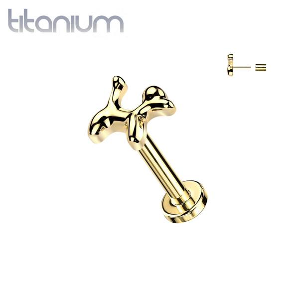 Implant Grade Titanium Gold PVD Poodle Dog Threadless Labret With Flat Back - Pierced Universe