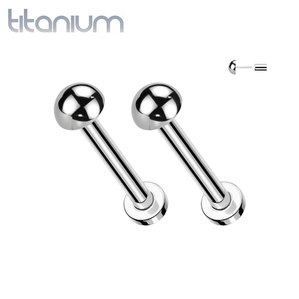 Pair of Implant Grade Titanium Minimal Dome Ball Top Push In Threadless Earrings With Flat Back - Pierced Universe