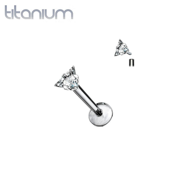 Implant Grade Titanium White CZ Triangle Internally Threaded Flat Back Labret