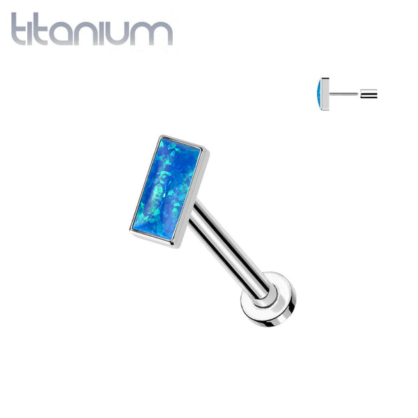 Implant Grade Titanium Blue Opal Rectangle Threadless Push In Labret - Pierced Universe