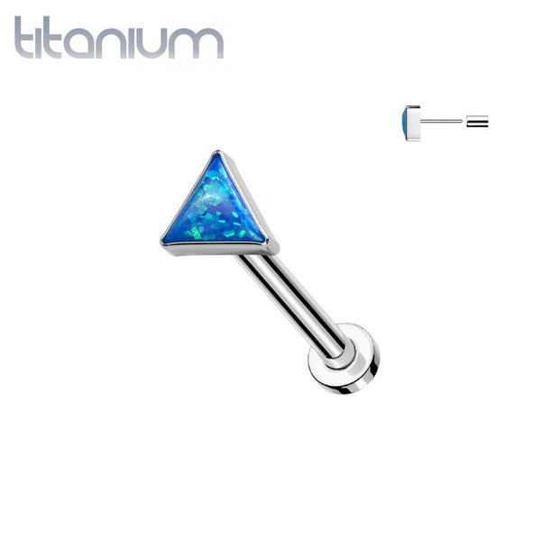 Implant Grade Titanium Blue Opal Triangle Threadless Push In Labret - Pierced Universe