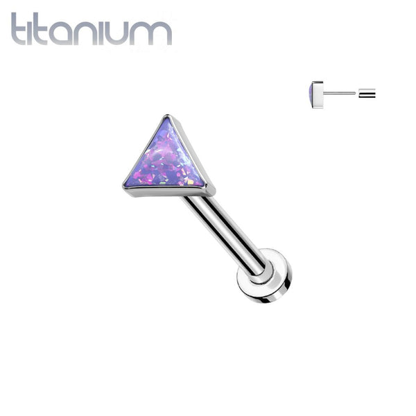 Implant Grade Titanium Purple Opal Triangle Threadless Push In Labret - Pierced Universe