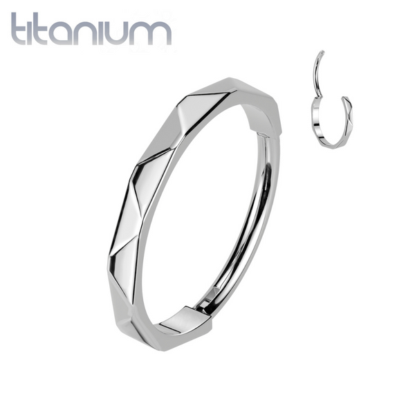 Implant Grade Titanium Ridged Design Nose Hoop Hinged Clicker Ring - Pierced Universe