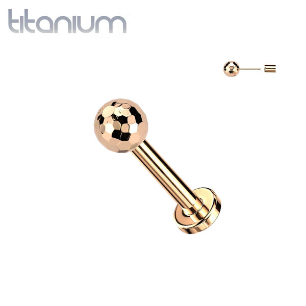 Implant Grade Titanium Rose Gold PVD Threadless Push In Glitter Ball Top Labret With Flat Back - Pierced Universe