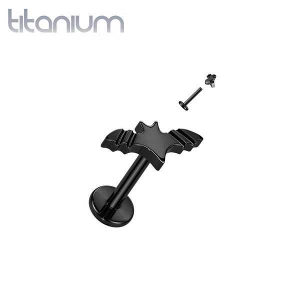 Implant Grade Titanium Black PVD Internally Threaded Large Ridged Bat Flat Back Labret