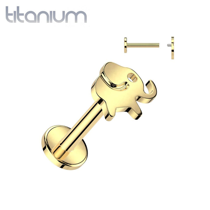 Implant Grade Titanium Gold PVD Internally Threaded Elephant Flat Back Labret - Pierced Universe