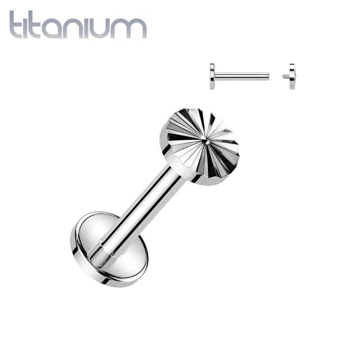 Implant Grade Titanium Internally Threaded Circle Disc Starburst Flat Back Labret - Pierced Universe