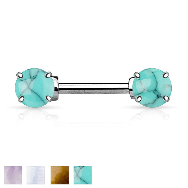 316L Surgical Steel Nipple Ring Barbell with Prong 7mm Semi Precious Stone - Pierced Universe