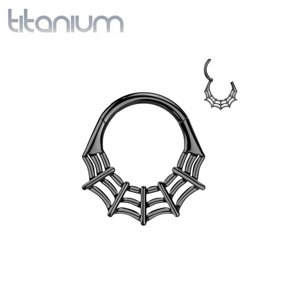 Implant Grade Titanium Black PVD Spider Web Hinged Clicker Hoop