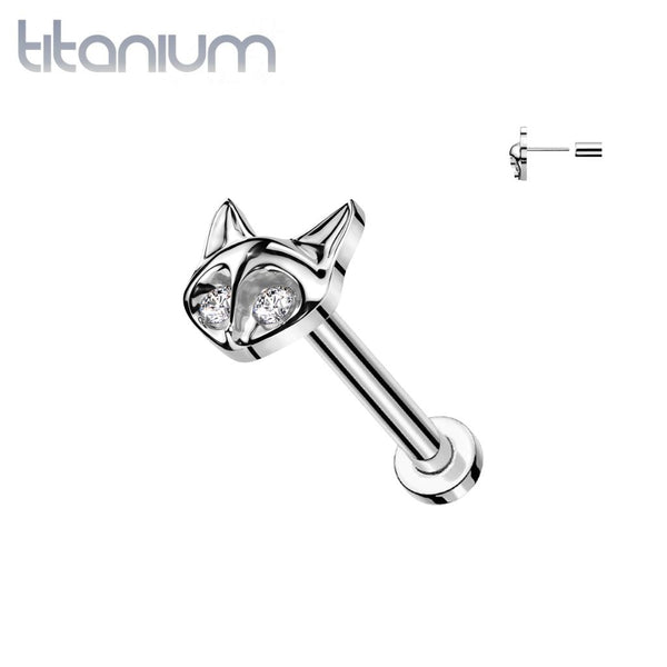 Implant Grade Titanium Cat White CZ Bezel Gem Threadless Push In Labret - Pierced Universe