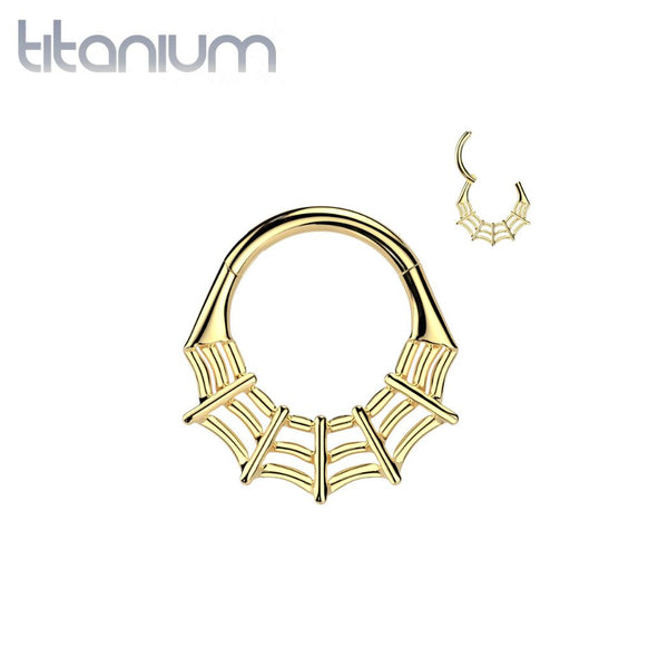 Implant Grade Titanium Gold PVD Spider Web Hinged Clicker Hoop