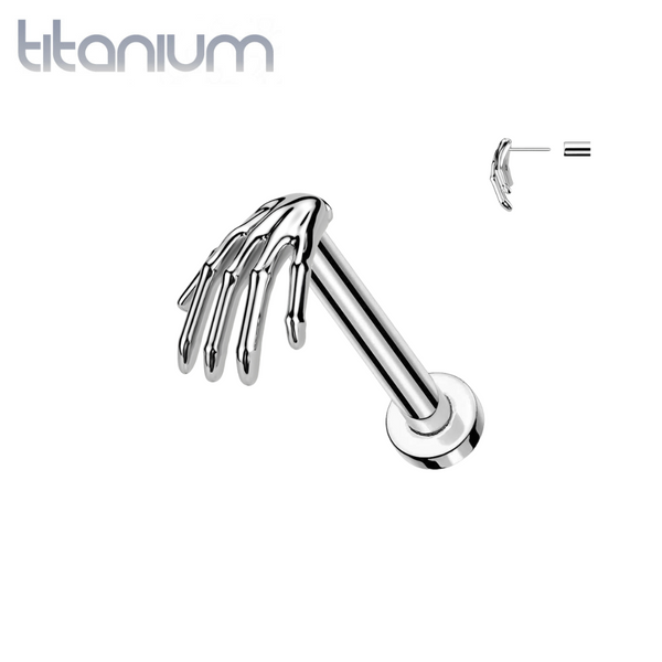Implant Grade Titanium Skeleton Hand Threadless Push In Labret - Pierced Universe
