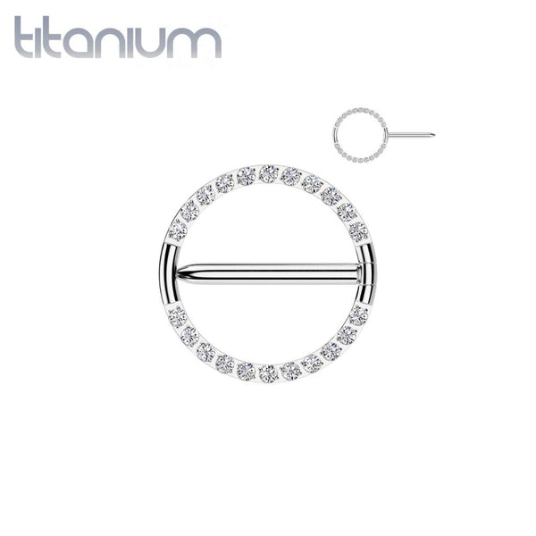 Implant Grade Titanium White CZ Hinged Clicker Nipple Shield - Pierced Universe
