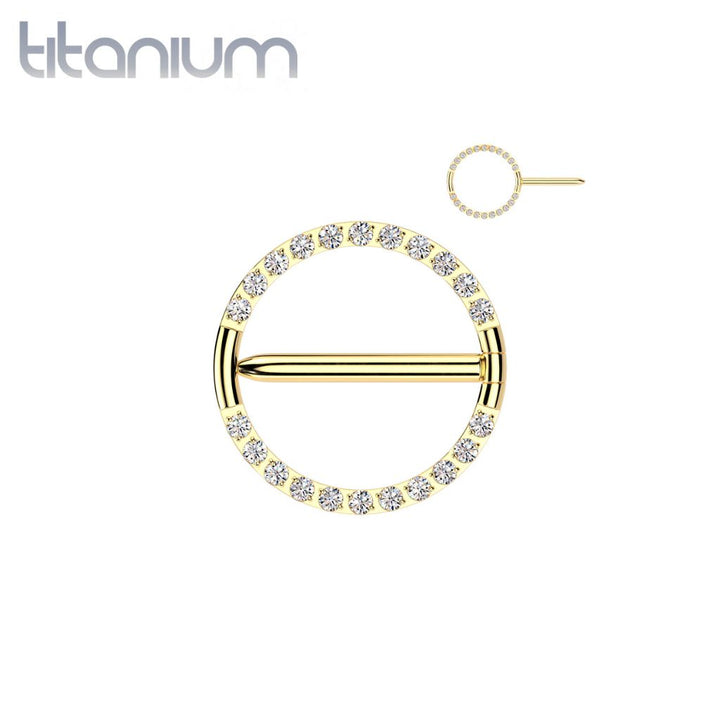 Implant Grade Titanium Gold PVD White CZ Hinged Clicker Nipple Shield - Pierced Universe