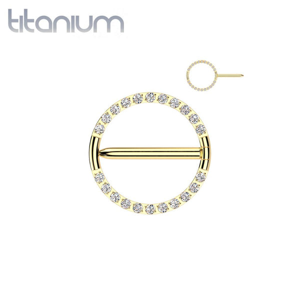 Implant Grade Titanium Gold PVD White CZ Hinged Clicker Nipple Shield - Pierced Universe
