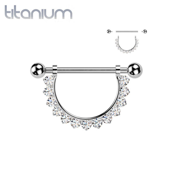 Implant Grade Titanium White CZ Nipple Shield Internally Threaded Straight Barbell - Pierced Universe