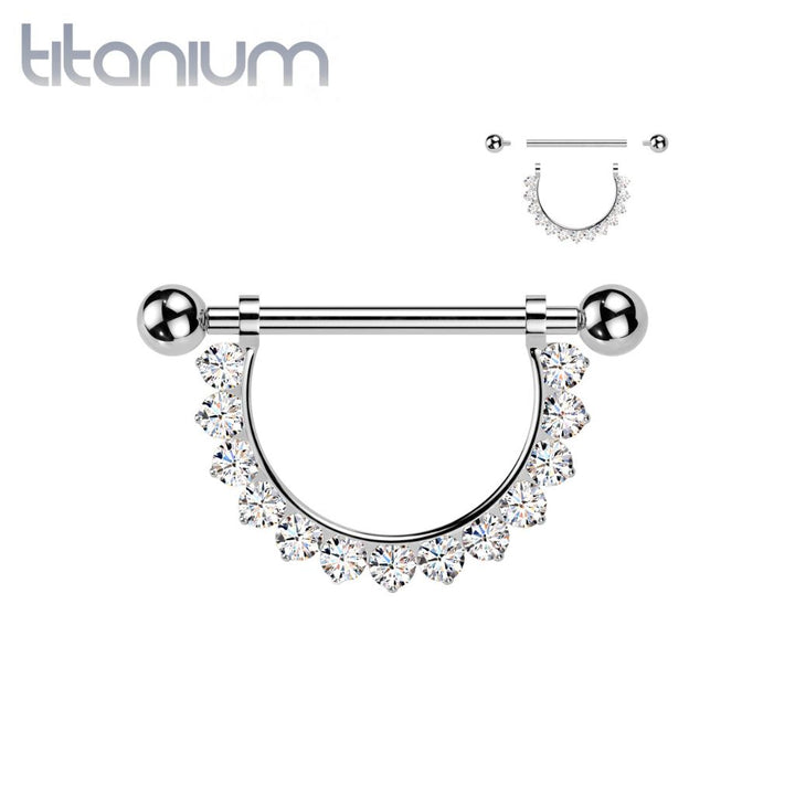 Implant Grade Titanium White CZ Nipple Shield Internally Threaded Straight Barbell - Pierced Universe