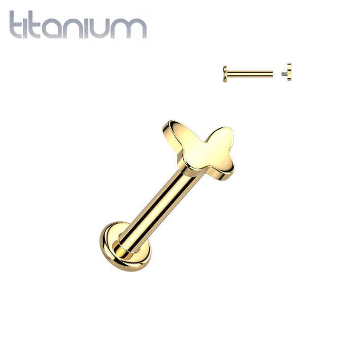 Implant Grade Titanium Gold PVD Dainty Minimal Butterfly Internally Threaded Flat Back Labret - Pierced Universe