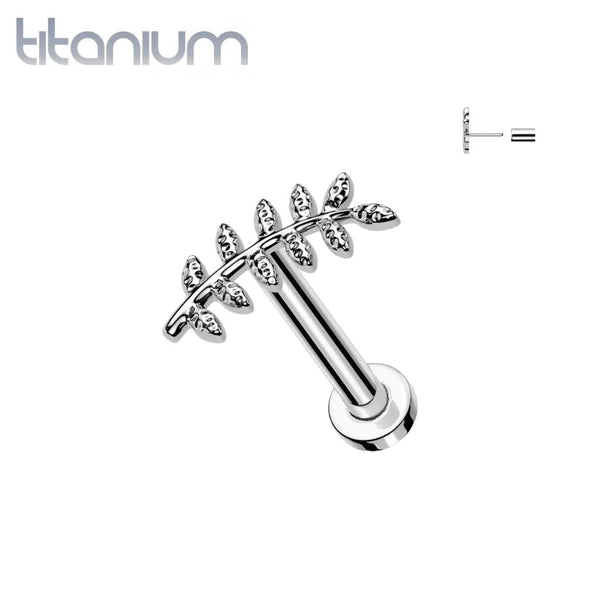 Implant Grade Titanium Curved Textured Leaf Push In Threadless Labret With Flat Back