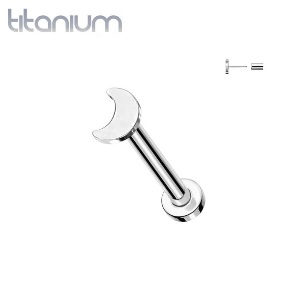Implant Grade Titanium Threadless Push In Tragus/Cartilage Crescent Moon Stud With Flat Back