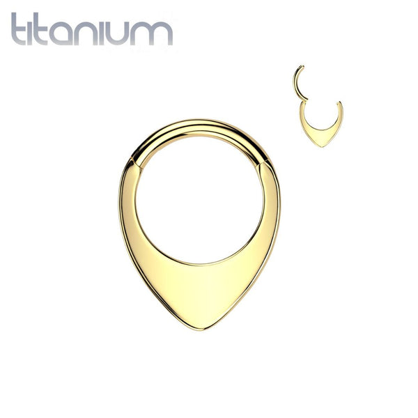 Implant Grade Titanium Gold PVD Thick Flat V Shape Septum Hinged Clicker Hoop - Pierced Universe