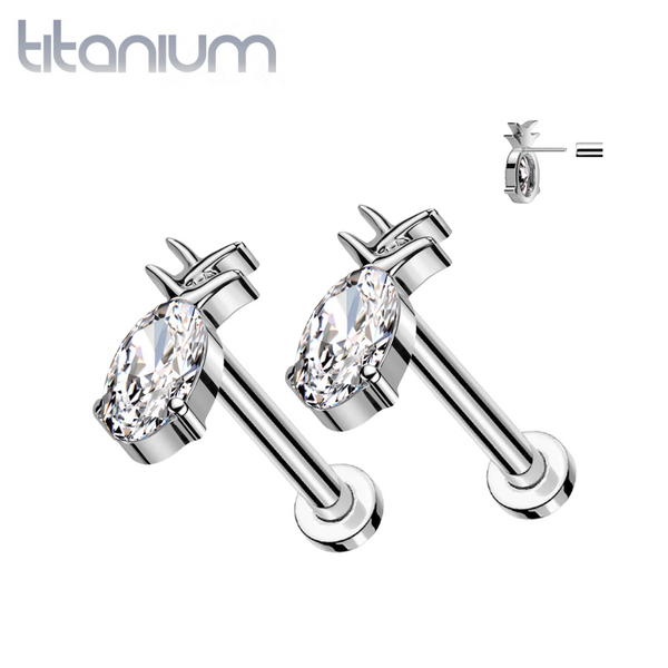 Pair of Implant Grade Titanium White CZ Gem Pineapple Threadless Push In Earrings With Flat Back - Pierced Universe