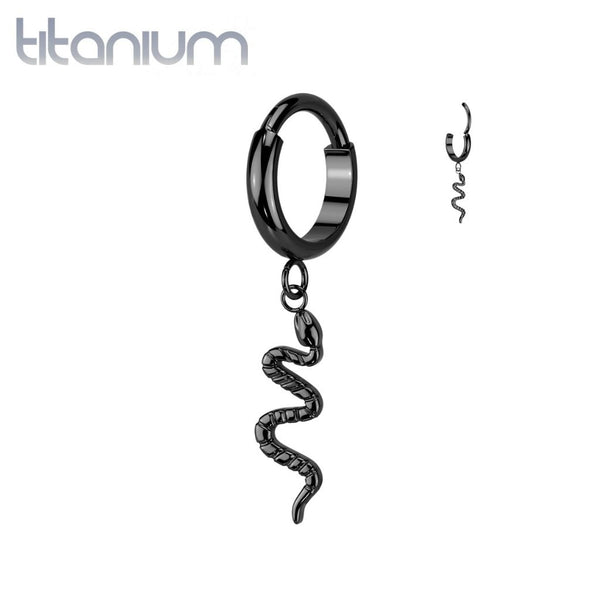 Implant Grade Titanium Black PVD Snake Dangle Hinged Clicker Hoop - Pierced Universe