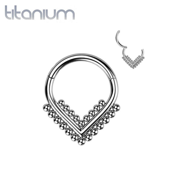 Implant Grade Titanium Beaded Tribal V Shaped Hinged Clicker Hoop
