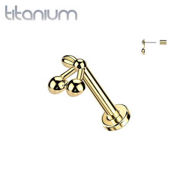 Implant Grade Titanium Threadless Gold PVD Cherry Push In Labret With Flat Back - Pierced Universe