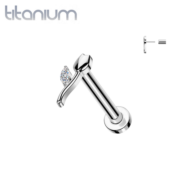 Implant Grade Titanium White CZ Tulip Flower Push In Threadless Labret With Flat Back - Pierced Universe