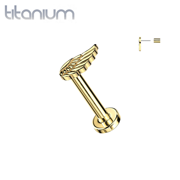 Implant Grade Titanium Gold PVD Angel Wing Push In Threadless Labret With Flat Back