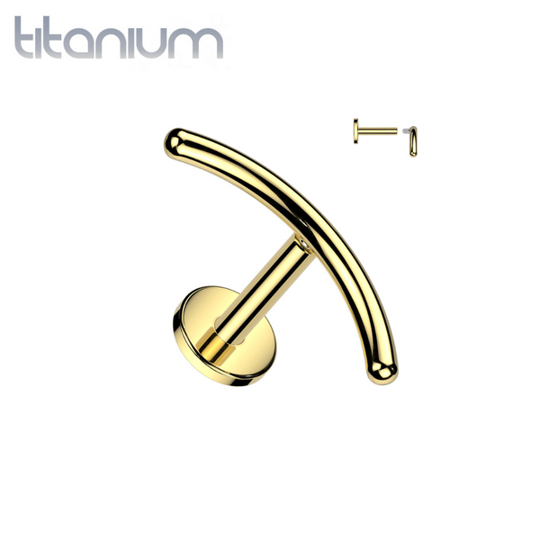 Implant Grade Titanium Gold PVD Minimal Curved Bar Internally Threaded Flat Back Labret - Pierced Universe